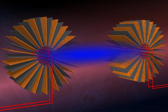 Esquema de montagem experimental, desenvolvido por investigadores da UAB, para transferir energia entre dois circuitos. Autor: Jordi Prat