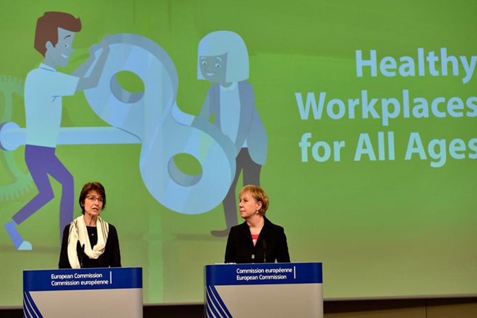 Comissária Europeia Marianne Thyssen e Christa Sedlatschek, diretora da EU-OSHA, Foto CE