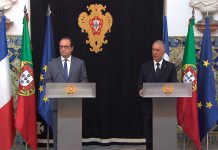 Presidente François Hollande (esquerda) e Presidente Marcelo Rebelo de Sousa (direita)