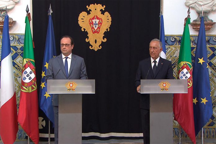 Presidente François Hollande (esquerda) e Presidente Marcelo Rebelo de Sousa (direita)