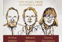 Arthur Ashkin, Gérard Mourou e Donna Strickland. Prémio Nobel da Física de 2018