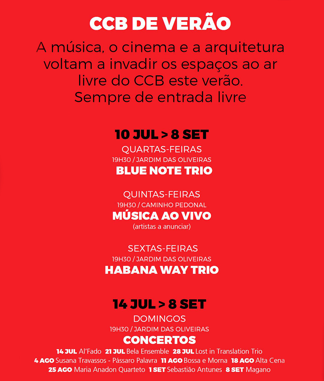 CCB festa de verão: Música no Jardim das Oliveiras – entrada livre