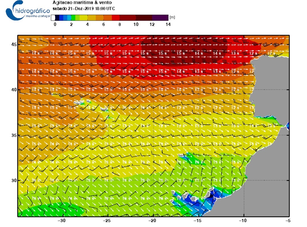 Agravamento do estado do mar entre tarde de 19 e manhã de 22 de dezembro