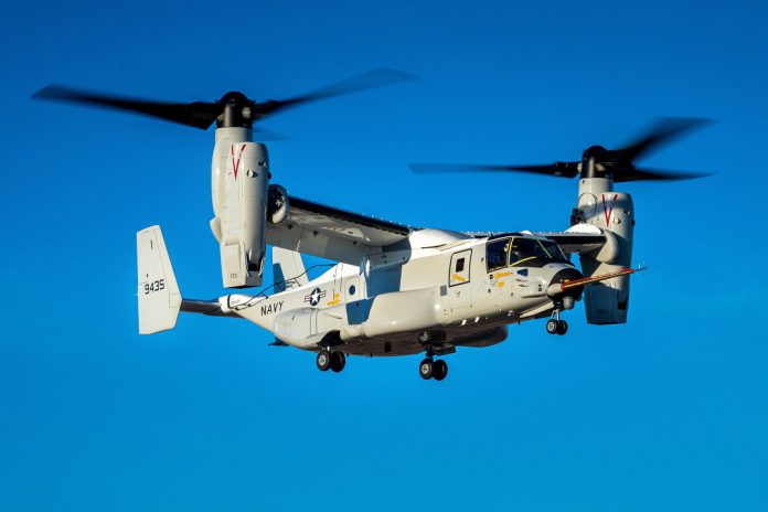 Boeing executa operações de voo com o primeiro CMV-22B Osprey