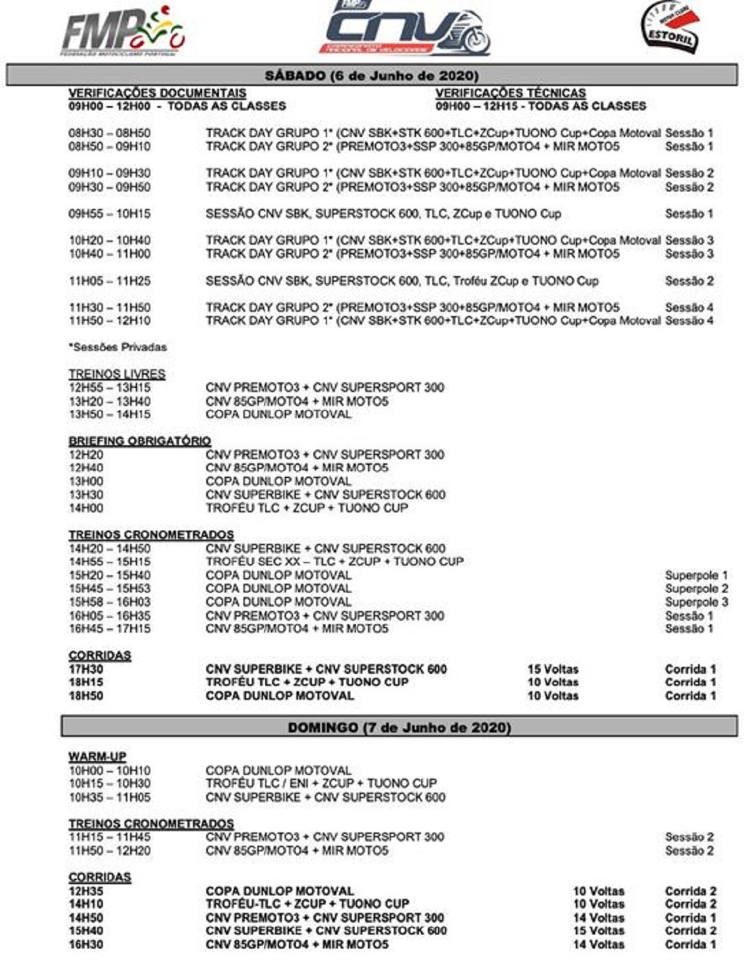 Regressam as provas do Campeonato Nacional de Velocidade, mas sem público