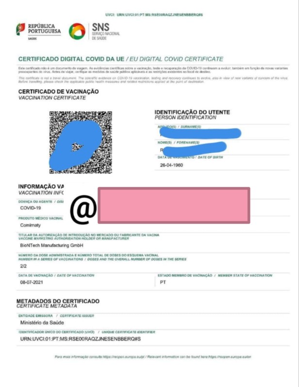 Exemplo real de um certificado digital falso para Portugal