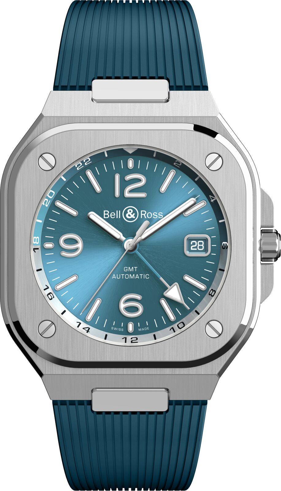 Relógio BR 05 GMT Sky Blue da Bell & Ross com funcionalidade aeronáutica 