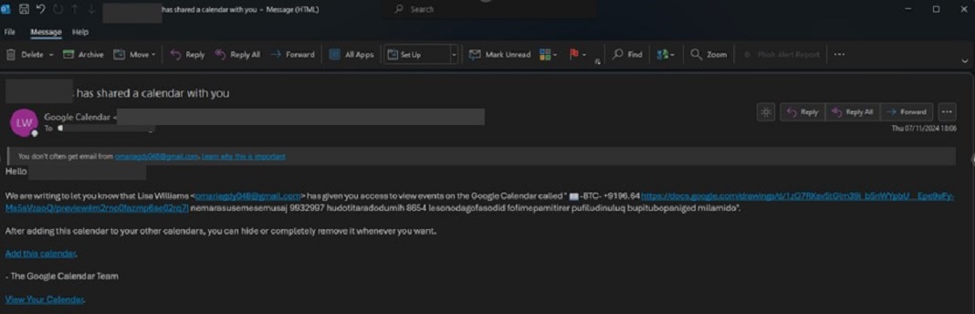Exemplo de email de ataque de phishing inicial